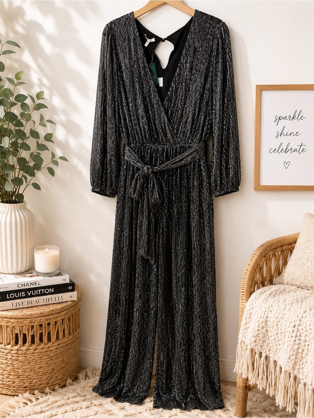 Maurices Black Metallic Wrap Jumpsuit